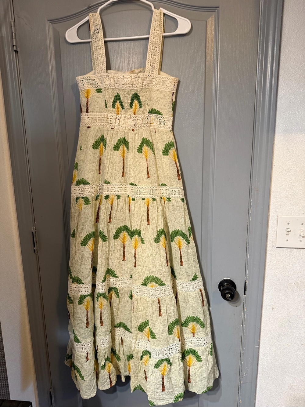 Calypso St. Barth Cream Maxi Dress with Green & Yellow Palm Print - Picture 2 of 9